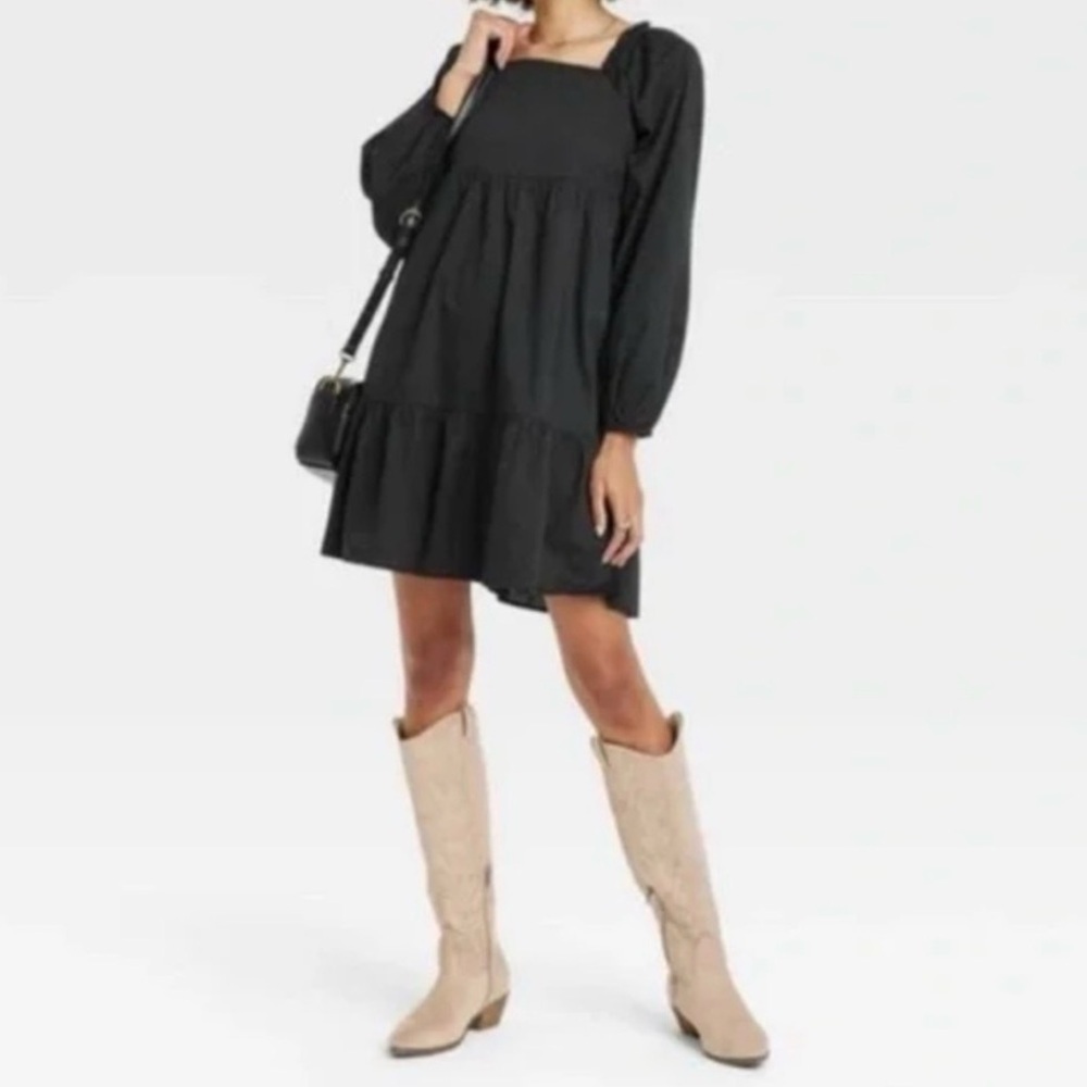 Universal Thread Black Puff Sleeve Mini Shift Dress Size XS NWOT
